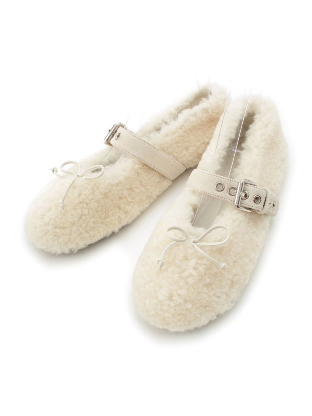 Miu Miu Shearling Ballerinas Fleece Flat Pumps Shoes Off White